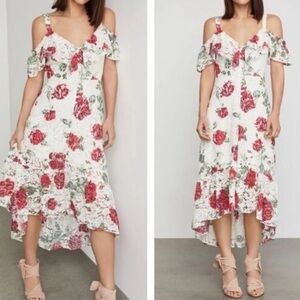 BCBGMaxAzria La Rosa White and Red Floral Lace Dress
